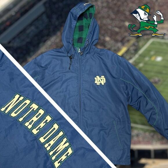 Vintage Notre Dame Crable Sz M Zip Fighting Irish Blanket Lined Mens Coat Jacket - Picture 1 of 16
